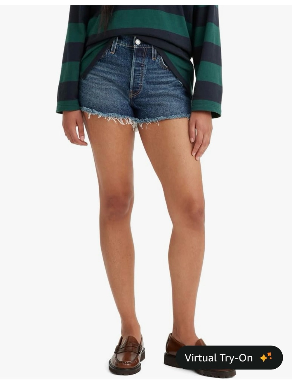 Levi’s 501 button fly frayed denim shorts blue size 34 waist